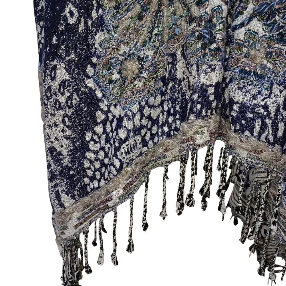Soft Surroundings Womens Emory Fringe Sequin Cardigan Topper S/M Boho Festival